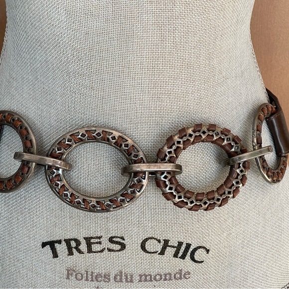 SUZI ROHER Dark Brown Leather Belt with Nickel Metal Ring Accents, Size 34-35" - Picture 15 of 15